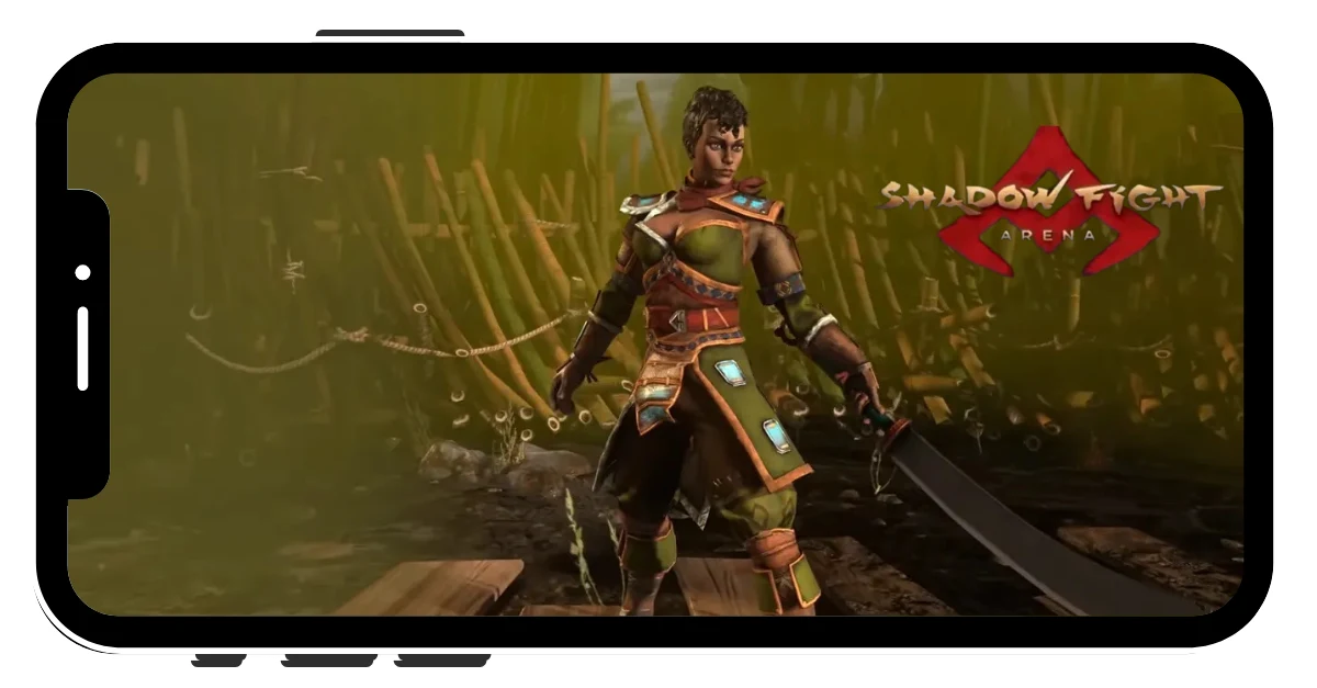 Yukka in Shadow Fight 4 MOD APK wielding a crossbow with Poison Bolts, striking from long range to deal deadly damage and keep enemies at a distance.