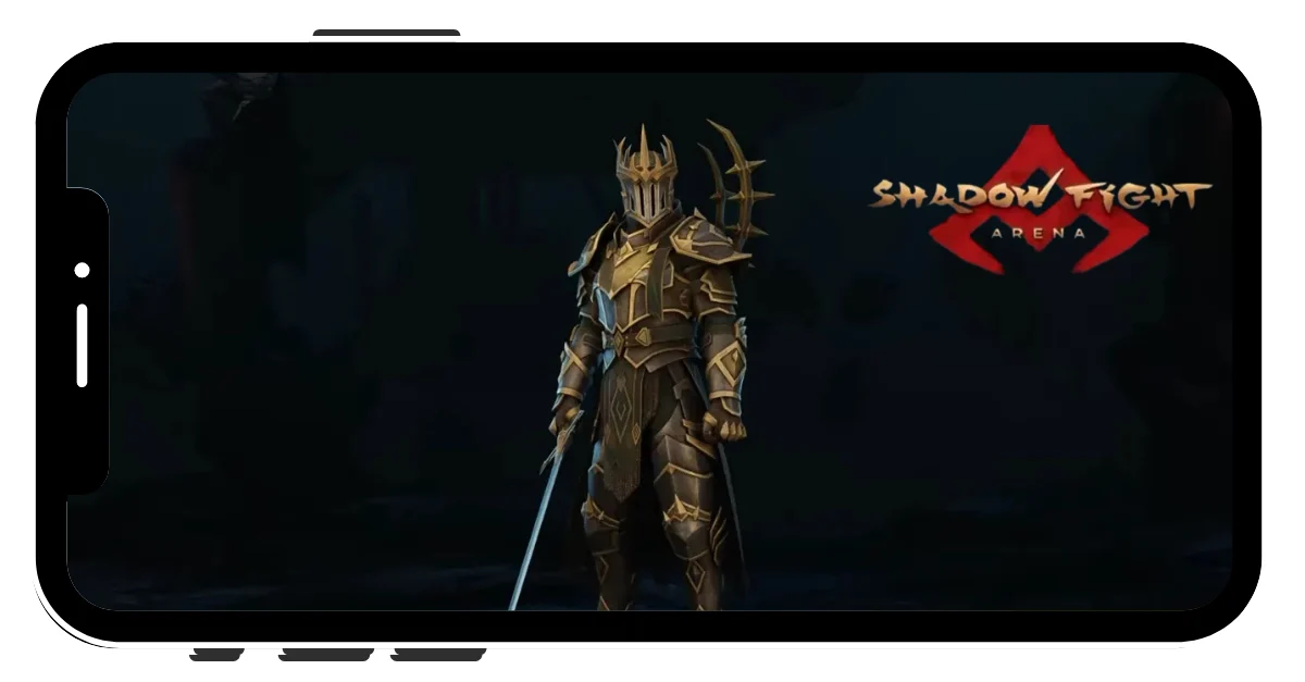 King of the Legion in Shadow Fight 4 MOD APK wielding a halberd with Command Aura, inspiring allies and intimidating enemies in battle.