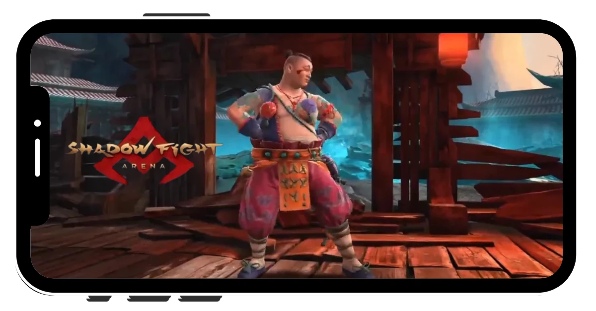 Hong-Joo in Shadow Fight 4 MOD APK wielding Sai with Lightning Manipulation, stunning enemies with electrifying strikes for total battle control